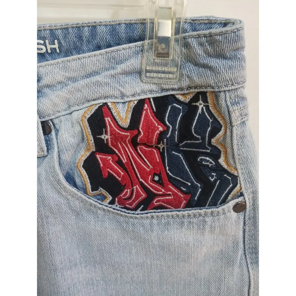 Ninth Hall Jeans Men 28 Blue Ambush Embroidered Dragon Relaxed Light Wash Denim
